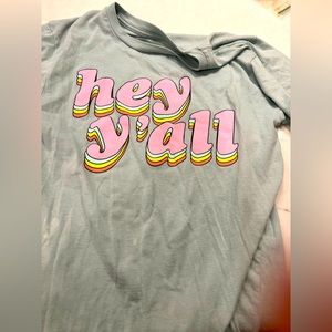 Hey y’all graphic t shirt- bleach stain